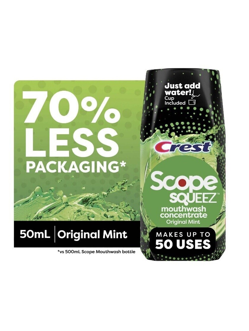 Crest Scope Squeez Mouthwash Concentrate Original Mint 1.69 Fl OZ Travel 50 Uses